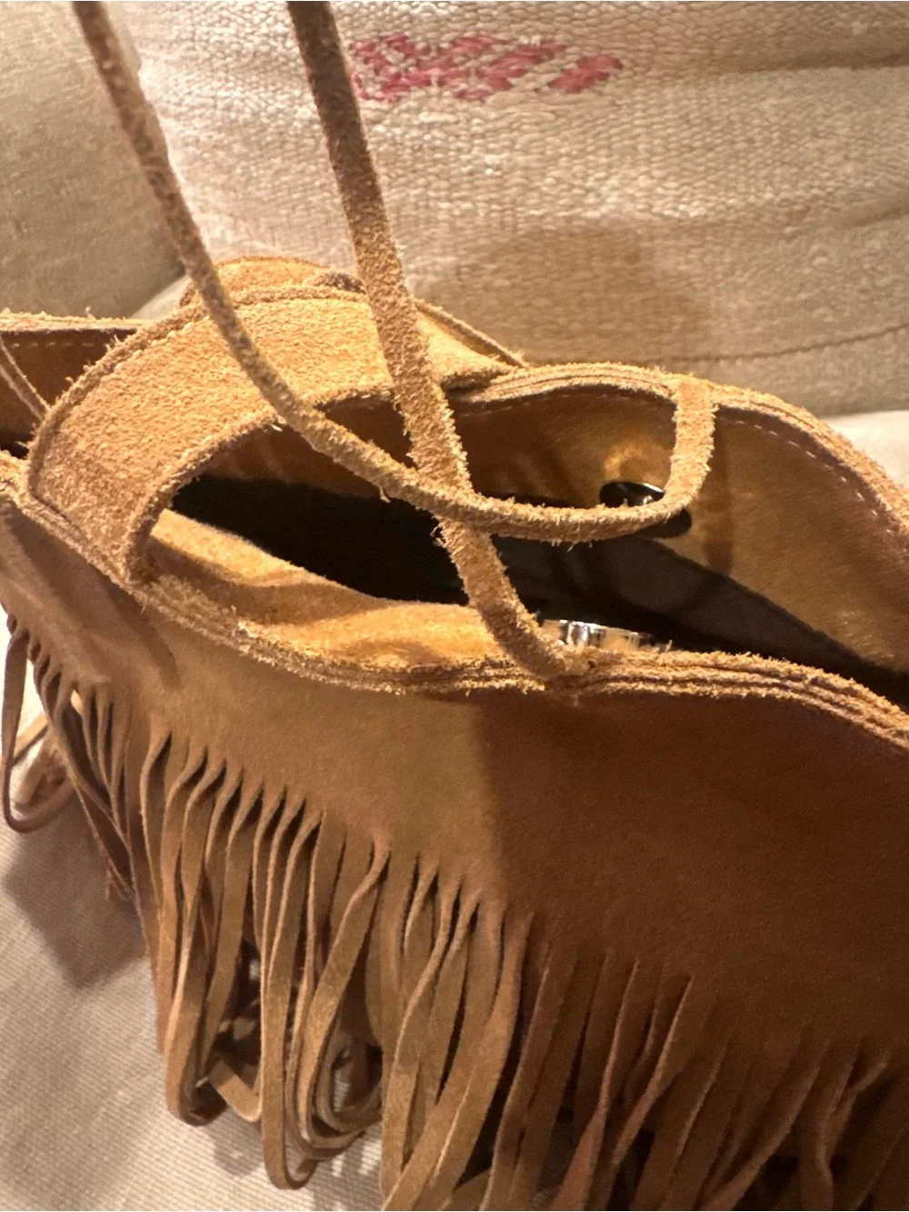 Vintage The Limited Suede Fringe Shoulder Bag Tan Camel Boho Western Tote